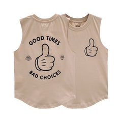 GOOD TIMES MUSCLE TEE SMALL PRINT BEIGE